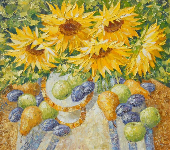 OLGA MALKOVA * SUNFLOWERS * Oil on Canvas 80x90
