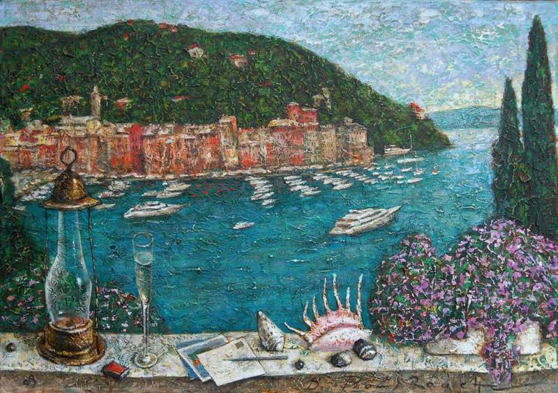 DIMITRY POLAROUCHE * POST CARD FROM PORTOFINO * Oil on Canvas 70x100