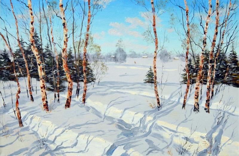 OLEG SNO * WINTER FOREST * Oil on Canvas 60x90